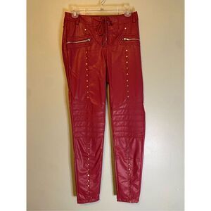 Boutique Red Maroon Studed Tie Closure Zip PocketsPunk Rock Skinny Pants XL